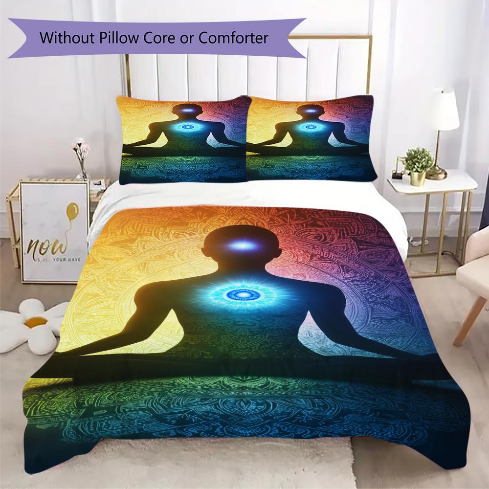 1PC Chakras Theme Bedding Quilt Set Quilt Cover Pillowcase Home Decoration Birthday Gift (1 * Duvet Cover + 2 * Pillowcase, Without core)A12