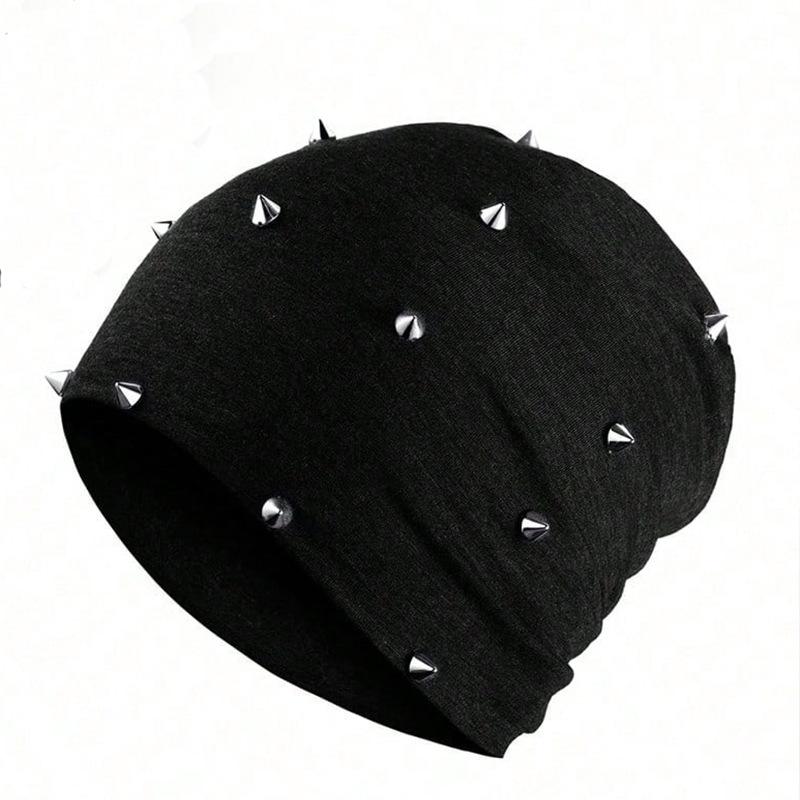 

Fashionable autumn and winter pentagonal star rivet head cap, trendy headscarf cap, windproof cap, toe cap, knitted cap One Size чорний