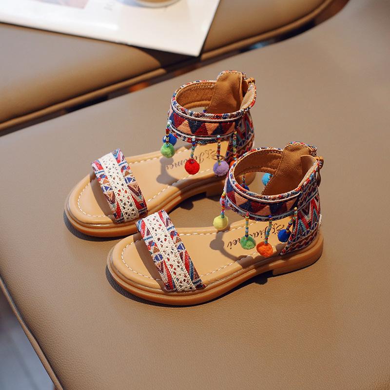 Girls Ethnic Style Princess Summer Roman Sandals Little Girls Casual Kids Closed Toe Sandals 23