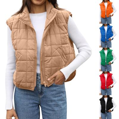 Women's Winter Tank Top Sleeveless  Lightweight Stand Collar Zip Solid Quilted Vest