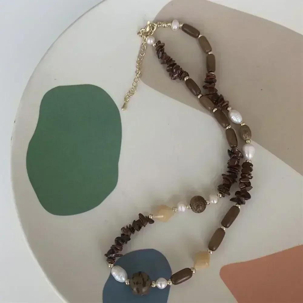 Korean Exquisite Retro Flower Love Heart Beaded Necklace For Women Personality Simple Cool Clavicle Chain Fashion Y2K Jewelry