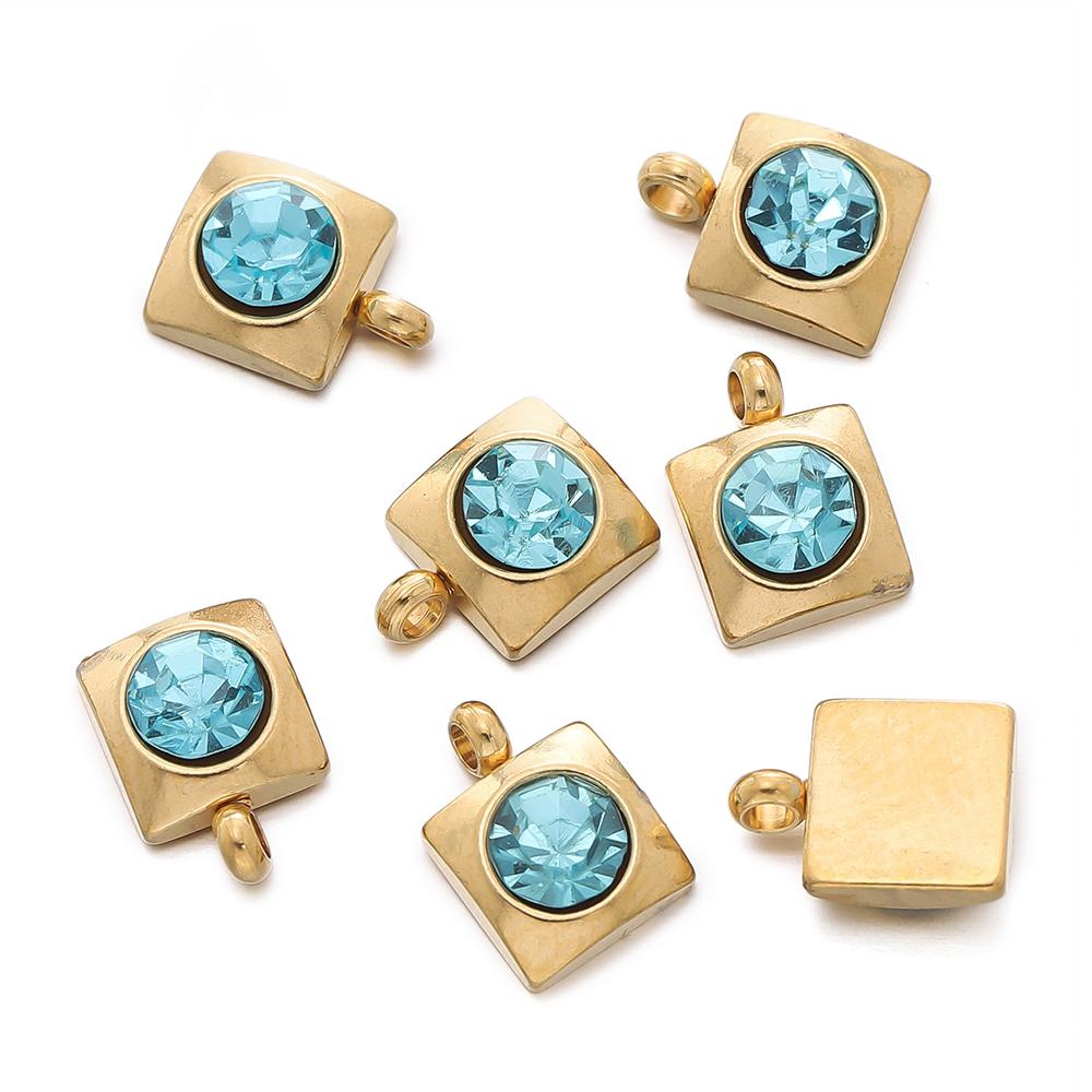 10pcs/Lot Stainless Steel with Crystal Rhinestone Charms Square Shape Pendants for DIY Earrings Necklace Charm Jewelry Making