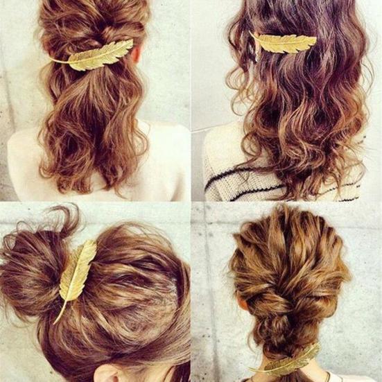 Women's Vintage Etched Leaf Feather Hair Clip Elegant Hairpin Hair Barrette