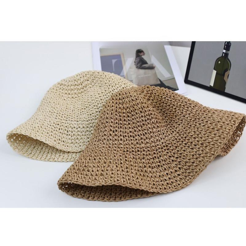 Women's Hat Korean Version Handmade Knitting Stitch Wide-brimmed Hat 2026 Summer Beach Sun Protection Shade Bowl-shaped Hats