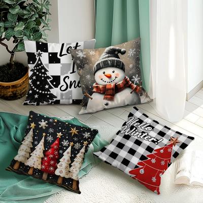 Christmas Snowman Cushion Pillowcase Printed Polyester 45X45Cm Throw Pillowcover Decorative Sofa Cushion Pillowslip Home Decor