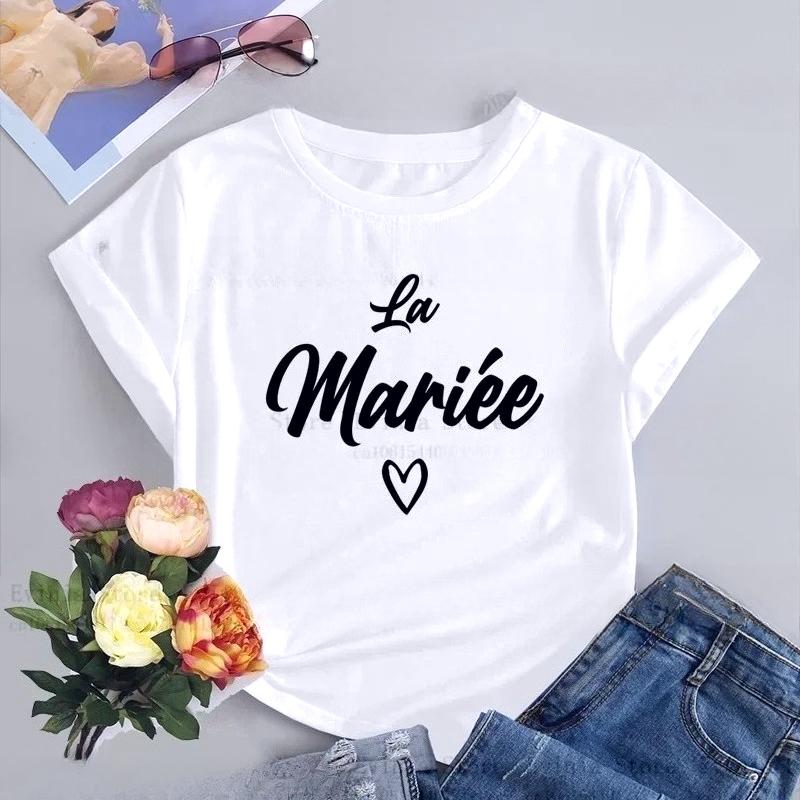 Team De La Mariee French Ocollar Short Sleeved Tshirt Girl Wedding Party Team Bride Bachelorette Wreath Unisex Evjf Tee Shirts