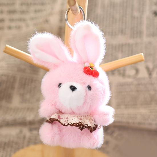 Cute Cherry Bunny Plush Keychain, Small Rabbit Stuffed Animal Pendant for Bag Backpack Purse, Kawaii Cartoon Key Ring Charm, Gift for Girls Women