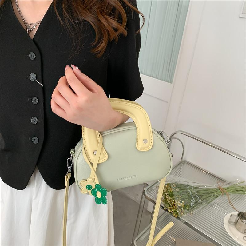 Simple Blocked Color Shoulder Bag With Flower Decoration Women Daily Use Gift
