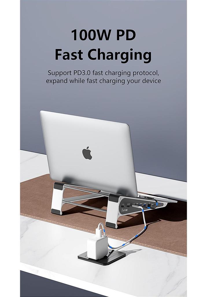Aluminum Alloy Laptop Docking Station Stand with Heat Dissipation - 7-in-1 Computer Holder.
