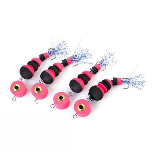 Foam Bait Triple Anchor Hook False Worm Bait Stringer Hook Floating Lure 4pcs