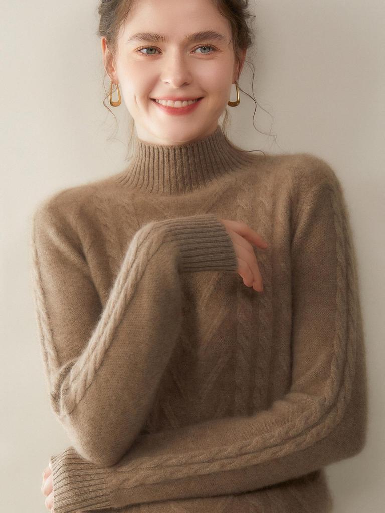2025 Women's Slimming Cashmere Pullover: Loose Knit Base Layer with Half-High Collar, Warm Inner Wear Sweater.
