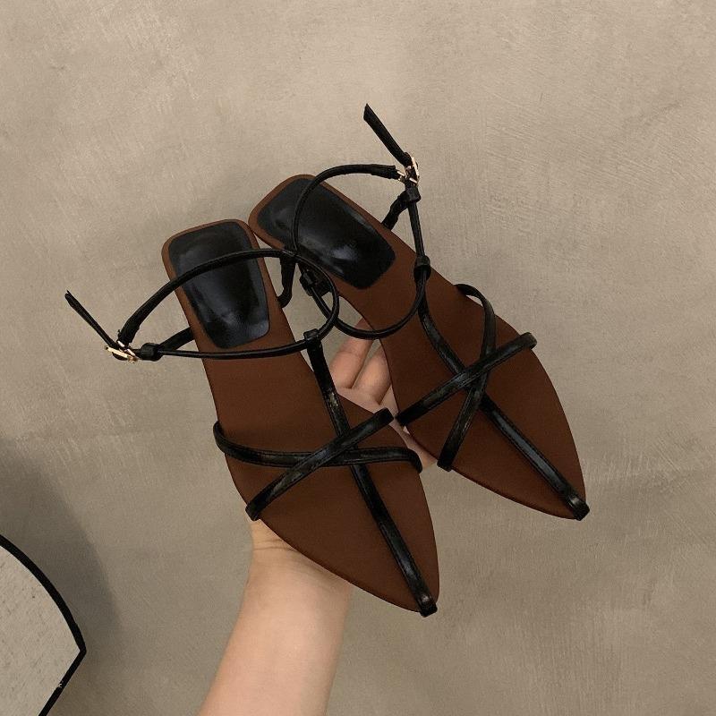 Platform Pointed-toe Sandals Fairy Shoes for Summer Elegant Style To Pair with Skirts Thin Straps Roman-style Shoes