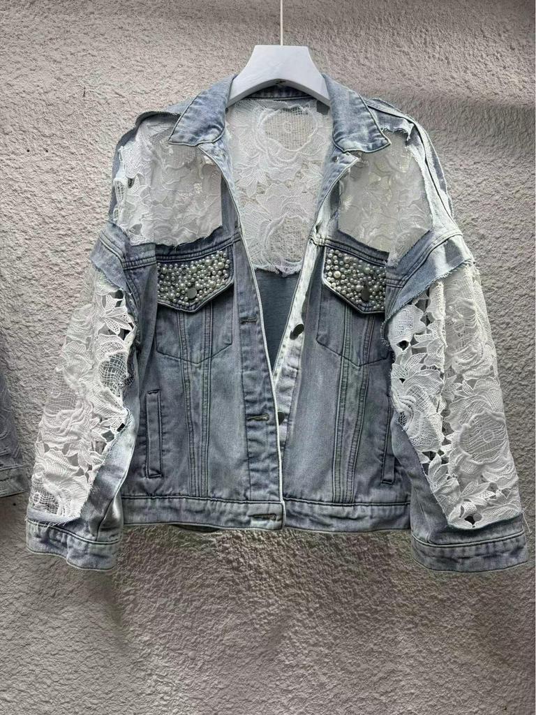 2025 Spitze Mesh Doppellagige Bestickte Kurze Jacke