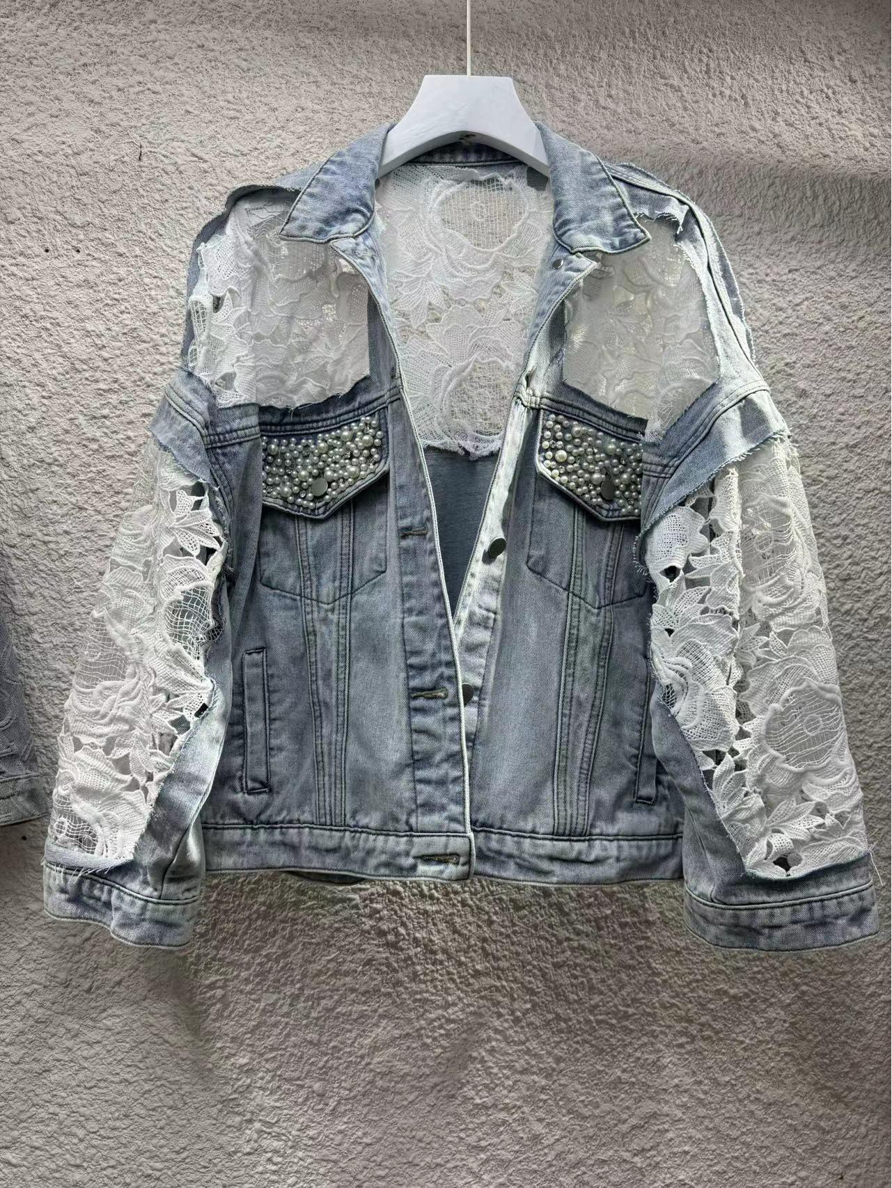 

2025 Мереживна сітка Двошарова вишита коротка куртка S