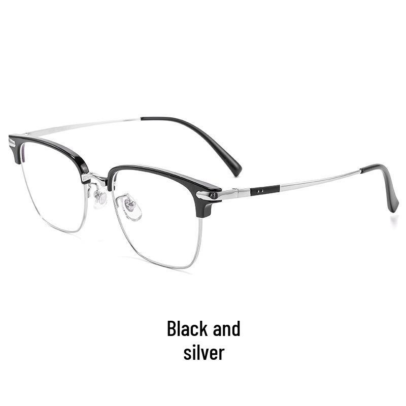 Anti-Blue Light Men's Eyebrow Eyeglass Frame, Ultralight Semi-Titanium, Lily Wei Model 122616Y, Fits Prescription Lenses.