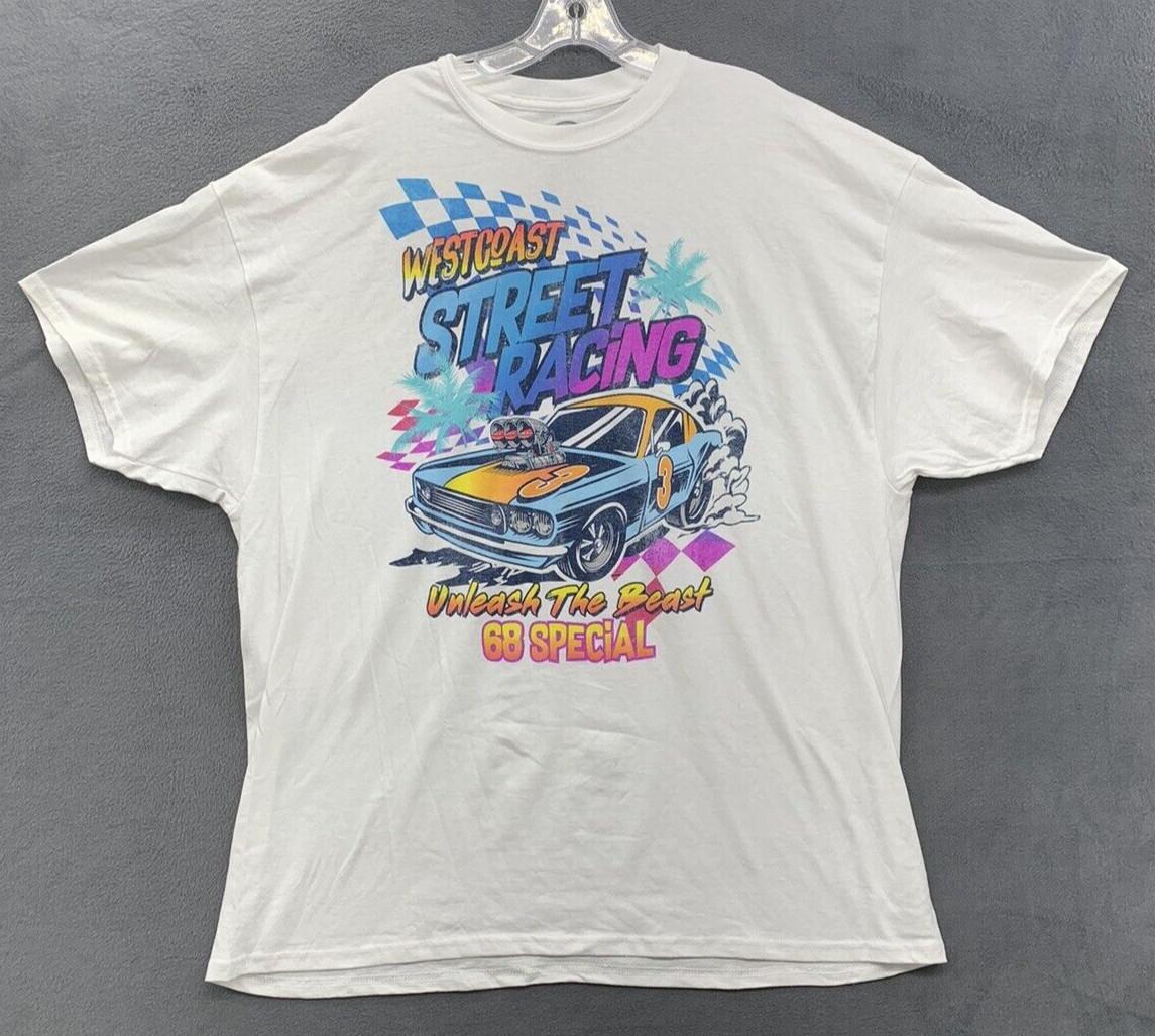 DOM Graphic Tee T-Shirt Men s Size 2XL White Crew Neck West Coast Street Racing S