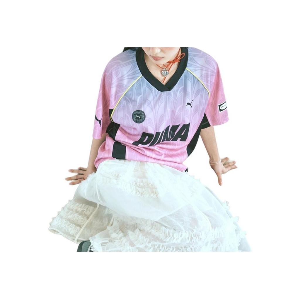 Puma Logo Color Block V-Neck Short Sleeve Soccer Shirt Unisex tops 950412-04