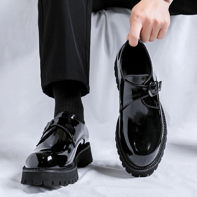 British casual leather shoes men's formal wear business platform height increase one pedal 2024 new men's shoes 39569-R