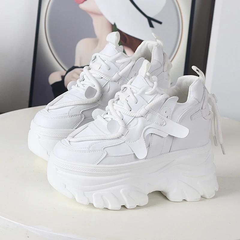 Fashion 12CM Genuine Leather Casual Chunky Sneakers Plush Wedge Platform Wedge Winter Fashion Autumn Spring Women Shoes Vulcanize