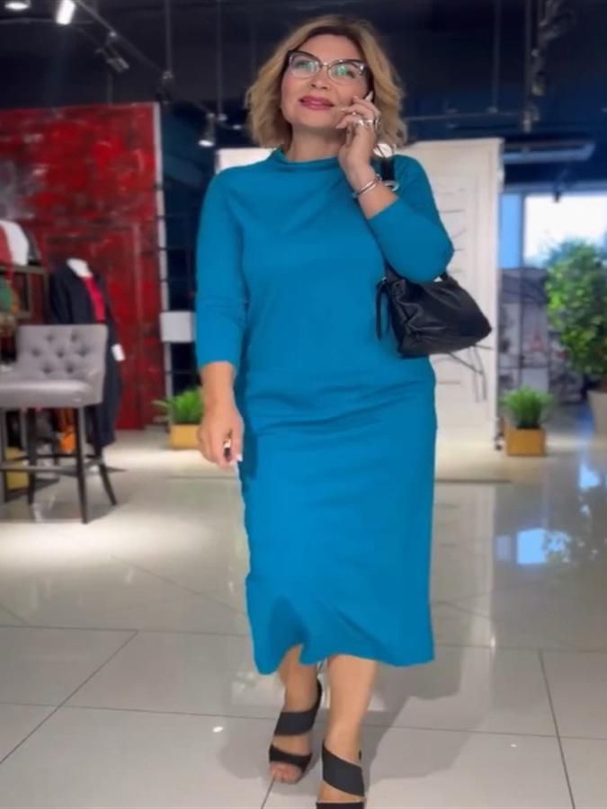 2024 Neues lässiges einfarbiges Langarmkleid mit hohem Kragen und Taschen für Herbst und Winter