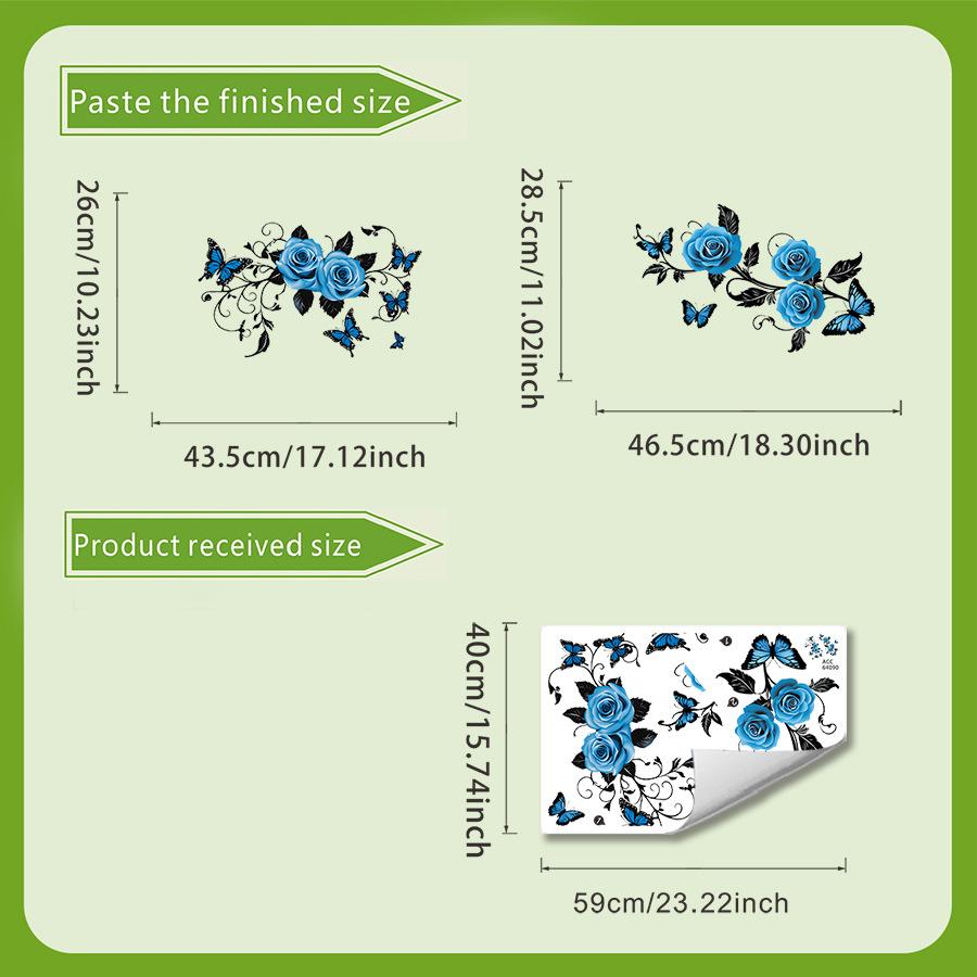 

Blue Rose Butterfly Bathroom Self-Adhesive Decorative Wall Stickers 40*60cm