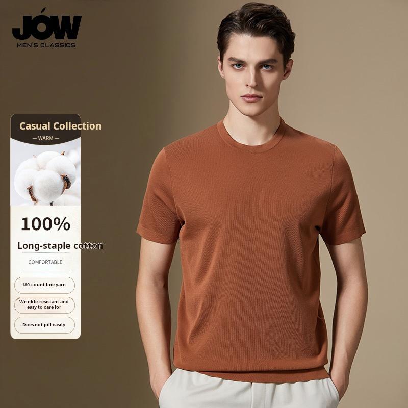 [180 Count Pure Cotton] Jovo Light Luxury Round Neck Short Sleeved T-shirt Men's Four Season Casual Versatile Base Shirt
