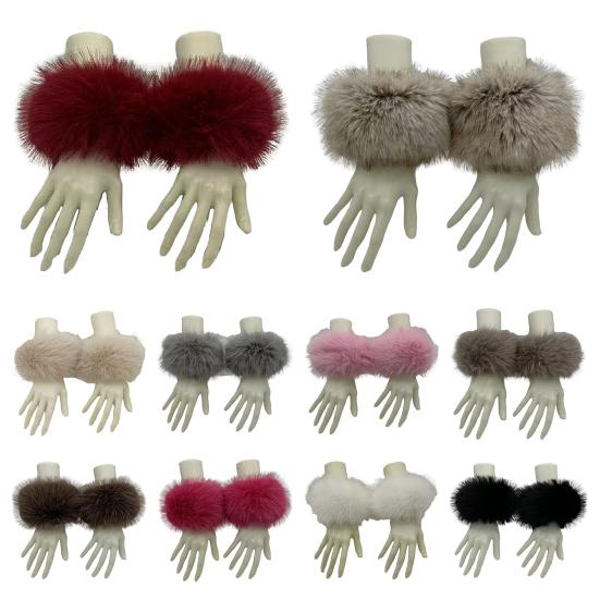 1 Pair Faux Fur Wrist Warmers Fluffy Women Plush Sleeve Cuffs Windproof Thermal Accessory for Jackets Sweaters