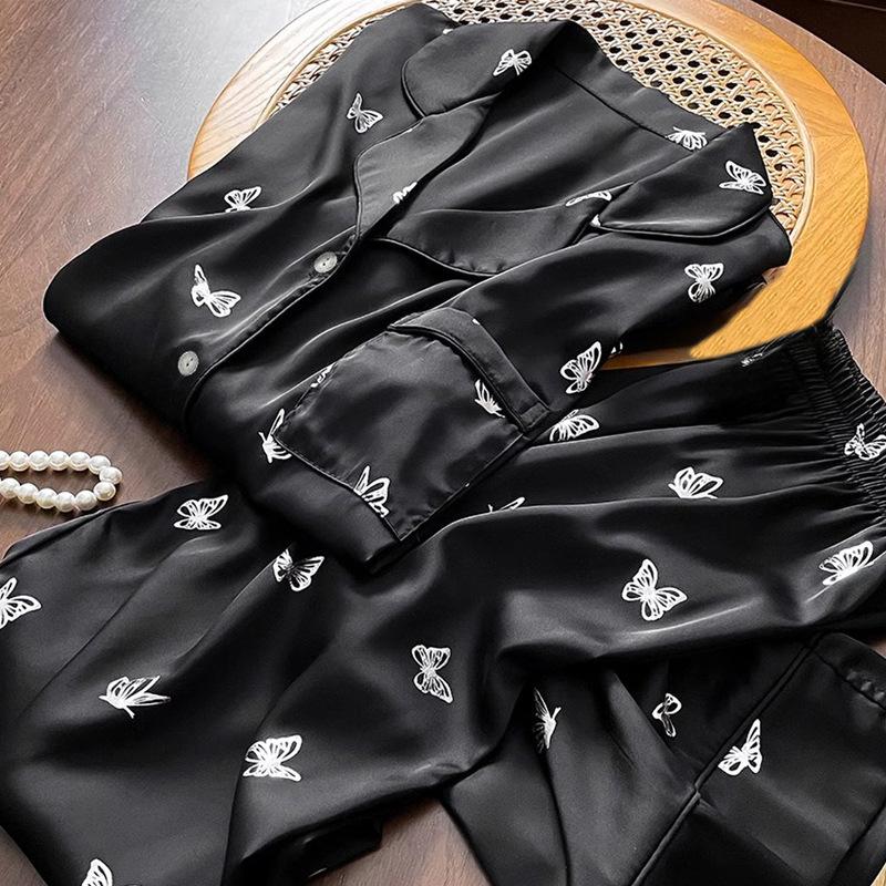 High-Value Silver Butterfly Print Pajamas Short-Sleeved Trousers Set Student Dormitory Loungewear