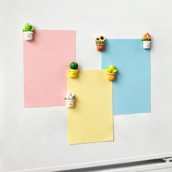 6/12Pcs Cartoon Potted Plants Refrigerator Magnet 3D Resin Succulents Fridge Magnet Memo Notes Photo Holder Home Kitchen Office Decoration