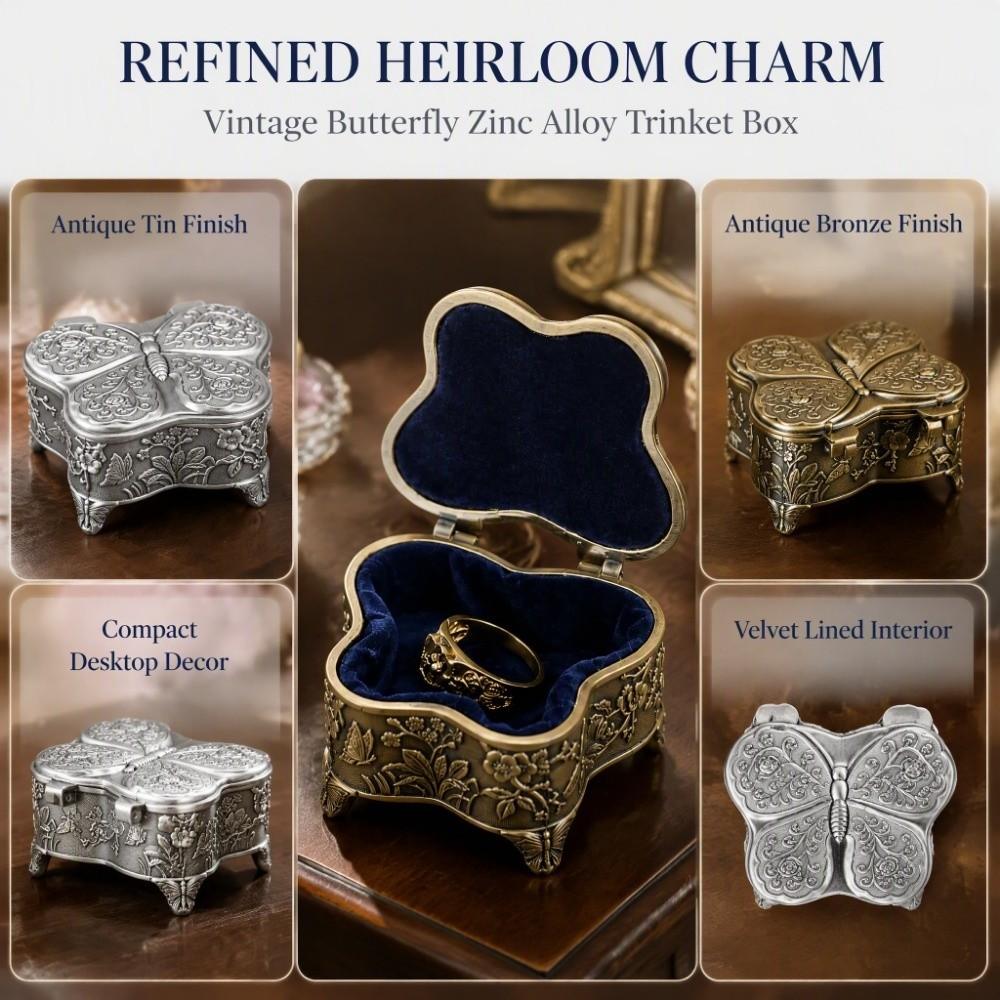 Alloy Material Vintage Jewelry Box Footed Base Stemmed Treasure Storage Case Home Decor