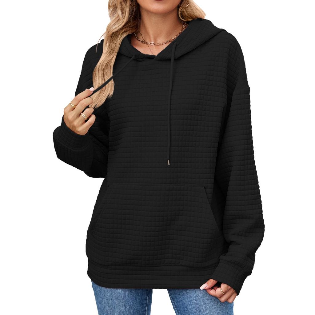 Women's  Fall Winter Solid Color Hooded Pocket Loose Long Sleeve Sweatshirt Coat, Amazon Europe America Cross-border Wholesale