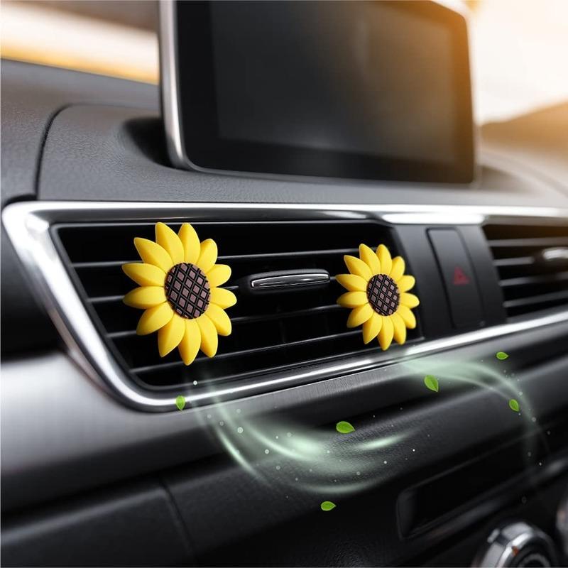 2Pcs Car Air Freshener Cute Car Perfume 3cm Sunflower Vent Clip Car Fragrance Scent Diffuser Auto Interior Decor