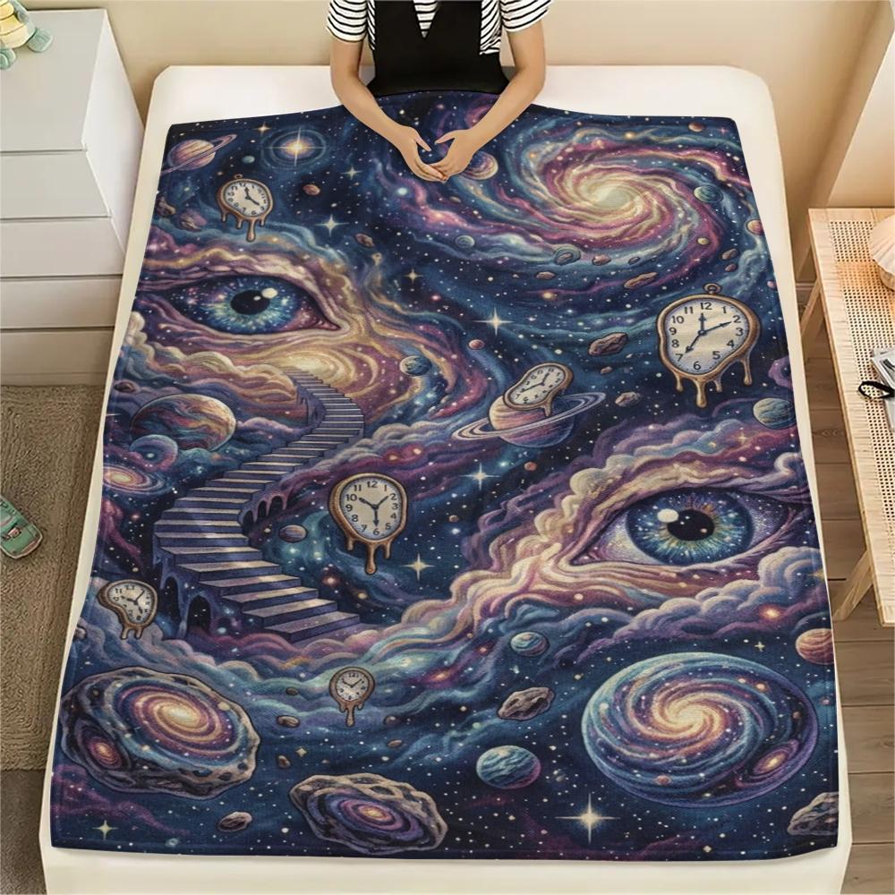 1Pc Space Print Flannel Blanket, High quality Comfortable for All Seasons, Home Decor, Warmth and Comfort, Perfect for Christmas Gifts W158