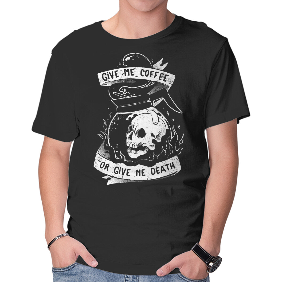 Unisex Crew Neck T-Shirt Give Me Coffee Or Give Me Death Graphic Short Sleeve Casual Tee XXXL