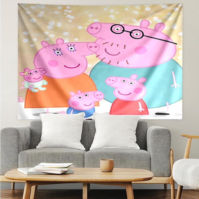 Peppa-Pig Print Tapestry, Backdrop, Easy Setup, Ideal for Bedroom, Office & Living Room, with Aesthetic Wall Hanging Decor.