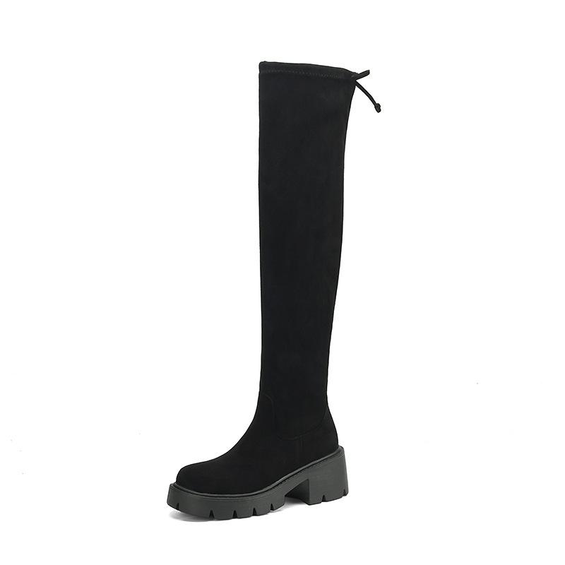 Fat MM thick leg elastic boots do not drop off the knee boots winter thin boots thick heel high boots large size women's boots
