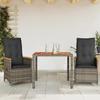VidaXL 3-piece Bistro Set with Grey Braided Resin Cushions, Garden Bistro Set, Balcony Set, 3276843