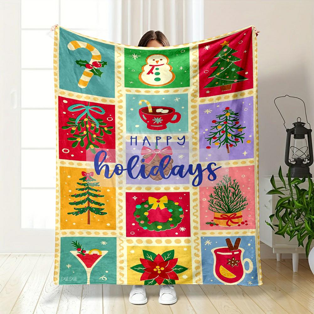 Colorful Christmas Holiday Icons Design Warm blanket Flannel blanket for bedroom, living room, sofa, and nap sofas