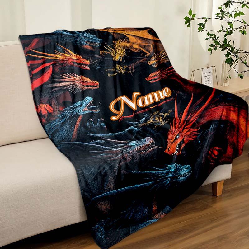 Fierce Dragon Customize Your Name Blanket Used For Chair Office Sofa Bed Camping Soft And Warm Giving Friends And Relatives Birthday Graduation Gift