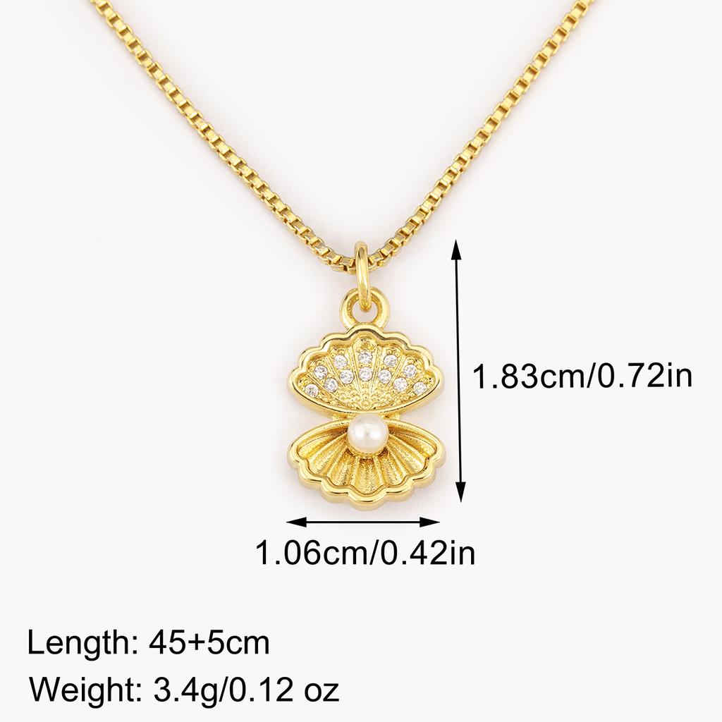 Nidin Elegant Shell Shape Inlaid Pearl Zircon Pendant Necklace For Women Female Compact Exquisite Clavicle Chain Jewelry Gifts