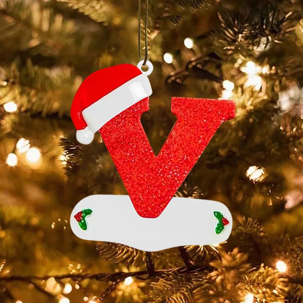 Christmas Tree Decorations 26 English Letters Ornaments DIY Xmas Tree Hanging Decor Single Letter With Christmas Hat