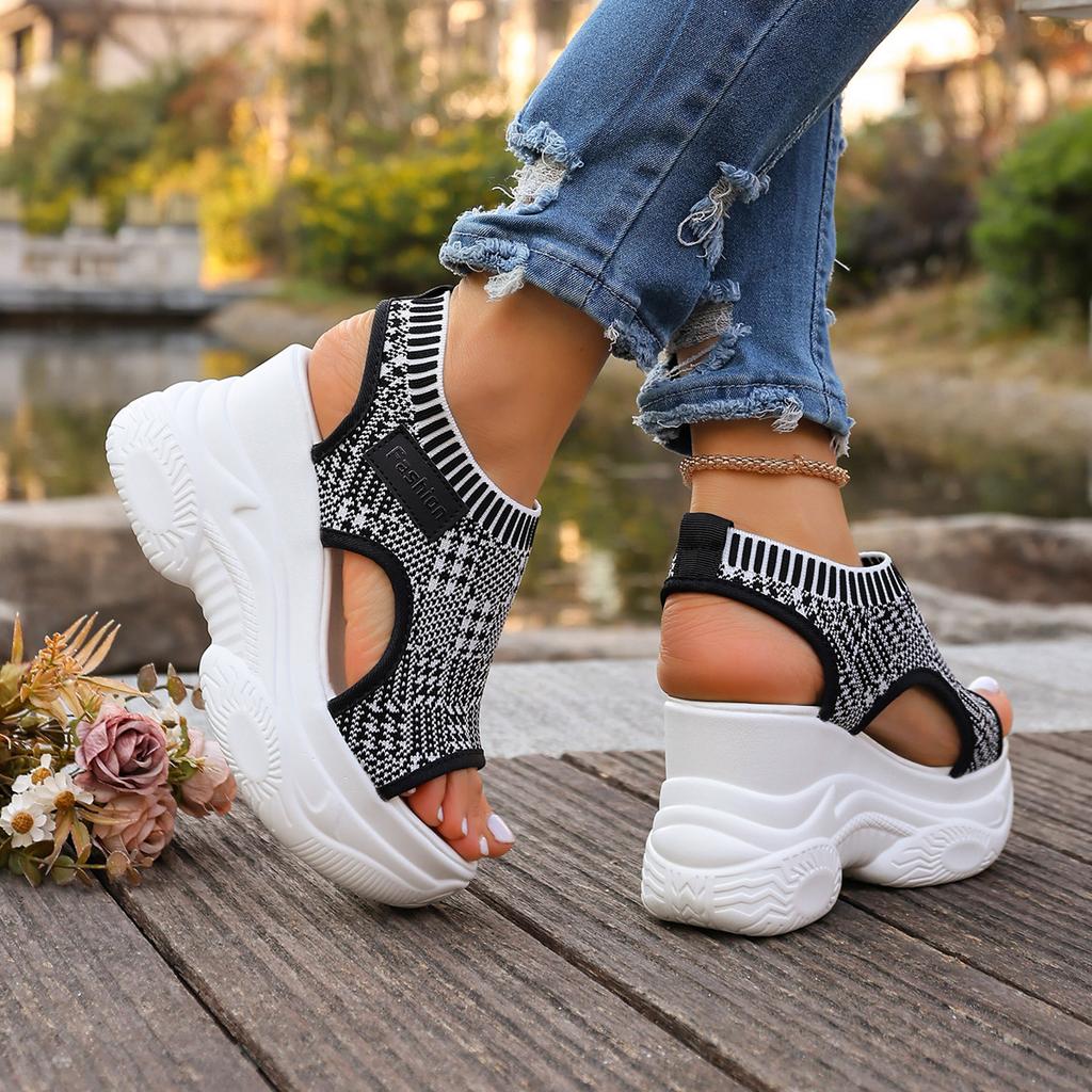 Damen Sommer Sandalen Keilabsatz Unifarben - Bequemes Atmungsaktives Obermaterial, Plateau-Keilabsatz mit Offener Zehenpartie, Stilvolle Sport-Casual Sandalen