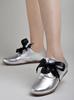 Shoetopia Women Dress Shoes Stylish Metallic Flats with Black Bow Detail, Perfect for Formal & Casual Occasions