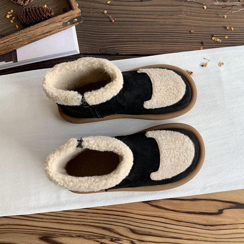 Damen-Schneestiefel mit dicker Plateausohle, rutschfeste Stiefeletten aus Wildlederimitat mit Kunstfellfutter, warme, bequeme kurze Wanderstiefel für den Winter, Schuhe für Damen