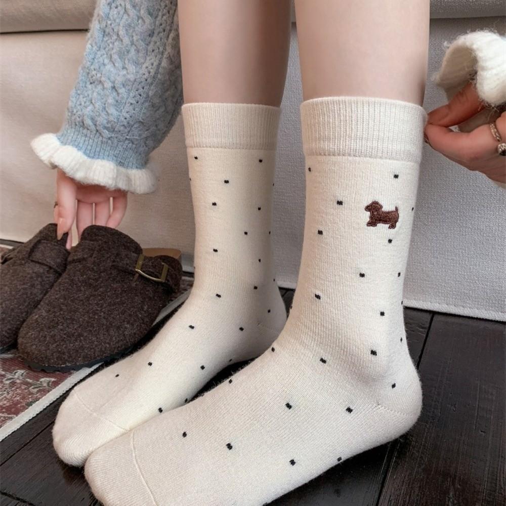 Breathable Cartoon Cotton Socks Polka Dot Winter Socks New Puppy Socks  For Women
