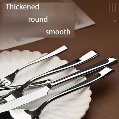 Stainless Steel Tableware Thickened Knife, Fork and Spoon Set Restaurant High-end Hotel Knife and Fork Square Hand Tableware Set