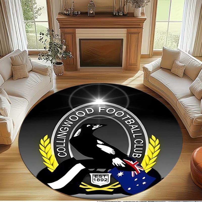 Collingwood Magpies Print Round Rug, Washable Floor Carpet, For Entryway Dorm Laundry Room Office Study, Home Decor Birthday Christmas Gift