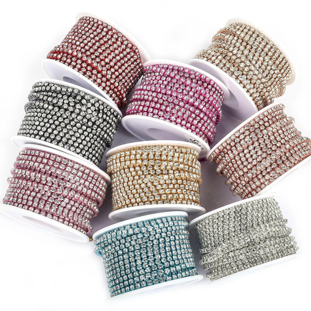 Mjuk Silver/Guld Röd AB Vit Diamant Strasskedja för Kläddekoration (SS4.5-SS18)