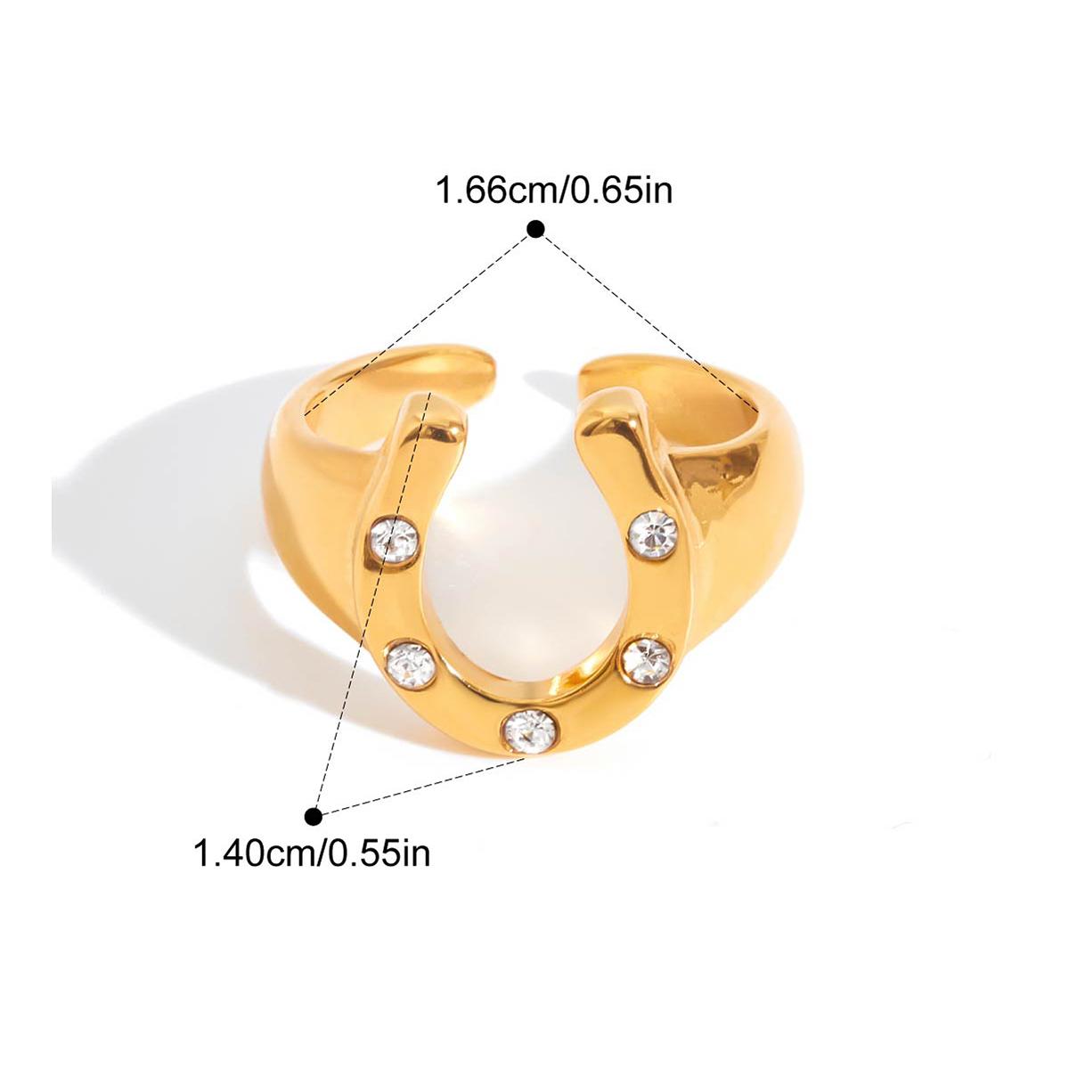 Mother-of-pearl Lucky Horseshoe U-shaped Ring 18k Gold Color Pvd Plated Stainless Steel Fashion Finger Jewelry Accessories 7