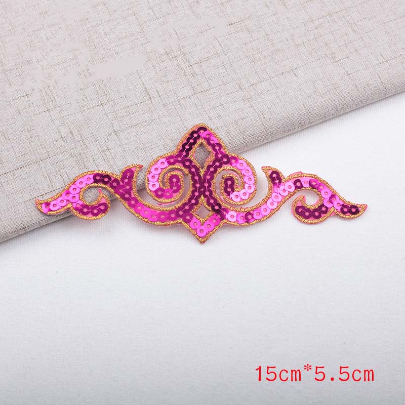 Cheap Iron-on Hollow Sequined Applique Sticker Costume Gold Silver Red Green Blue Geometric Embroidery Clothes Patch